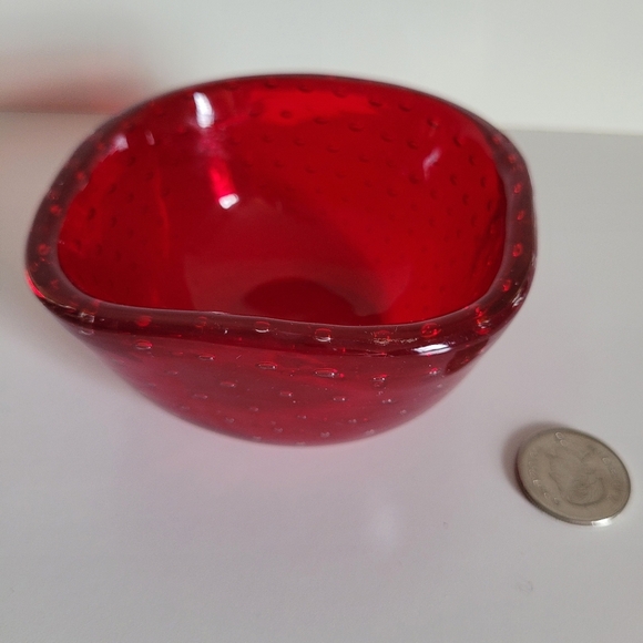 Murano Red Glass Bowl Bulicante Ashtray Trinket Dish - Picture 3 of 6